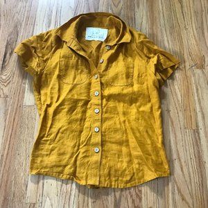 Linen collared short sleeve shirt "DIJON" in saffron